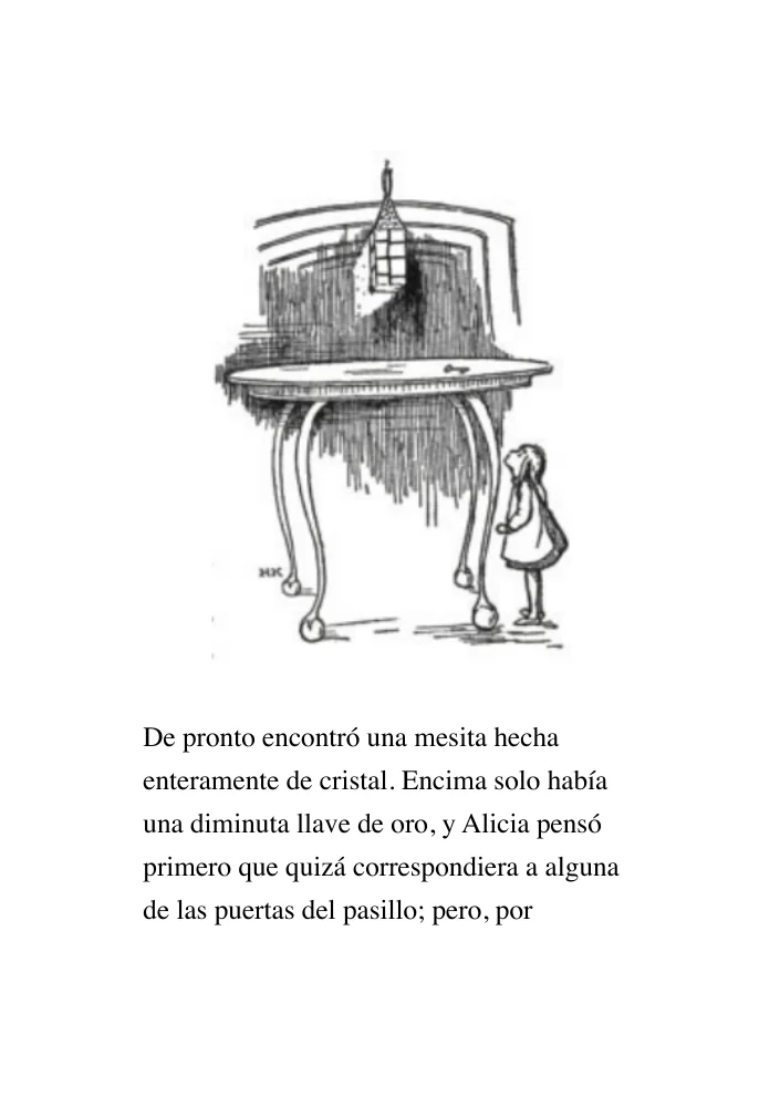 The same Alice excerpt translated into Spanish, with its illustration and reading order preserved